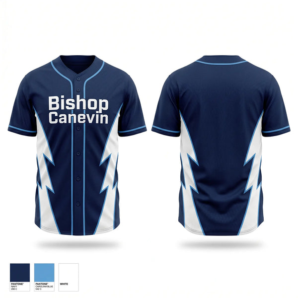 Full Button Baseball Jersey, Bishop Canevin, Baseball, Teamtime, Team time, sublimation, custom sports apparel, team uniforms, spirit wear, spiritwear, sports uniforms, custom shirts, team store, custom team store, fundraiser sports, apparel fundraiser