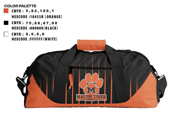 Duffle Bag, Macon Tiger Golf, Golf, Teamtime, Team time, sublimation, custom sports apparel, team uniforms, spirit wear, spiritwear, sports uniforms, custom shirts, team store, custom team store, fundraiser sports, apparel fundraiser
