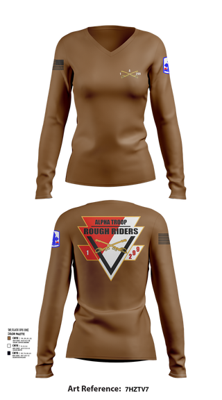 Womens Long Sleeve Vneck Shirt, A Troop, 1st squadron-299th Calvary Regiment, , Teamtime, Team time, sublimation, custom sports apparel, team uniforms, spirit wear, spiritwear, sports uniforms, custom shirts, team store, custom team store, fundraiser sports, apparel fundraiser