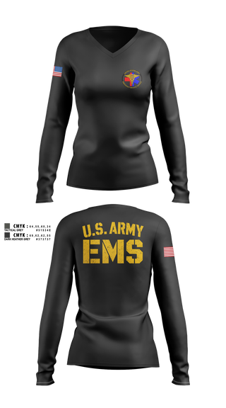 Womens Long Sleeve Vneck Shirt, U.S. ARMY EMS, EMS/EMT, Teamtime, Team time, sublimation, custom sports apparel, team uniforms, spirit wear, spiritwear, sports uniforms, custom shirts, team store, custom team store, fundraiser sports, apparel fundraiser