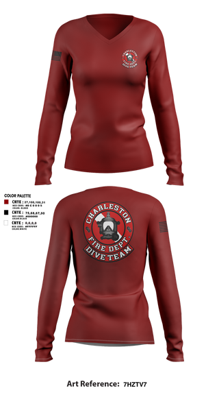 Womens Long Sleeve Vneck Shirt, Charleston Fire Dept Dive Team, Fire Department, Teamtime, Team time, sublimation, custom sports apparel, team uniforms, spirit wear, spiritwear, sports uniforms, custom shirts, team store, custom team store, fundraiser sports, apparel fundraiser