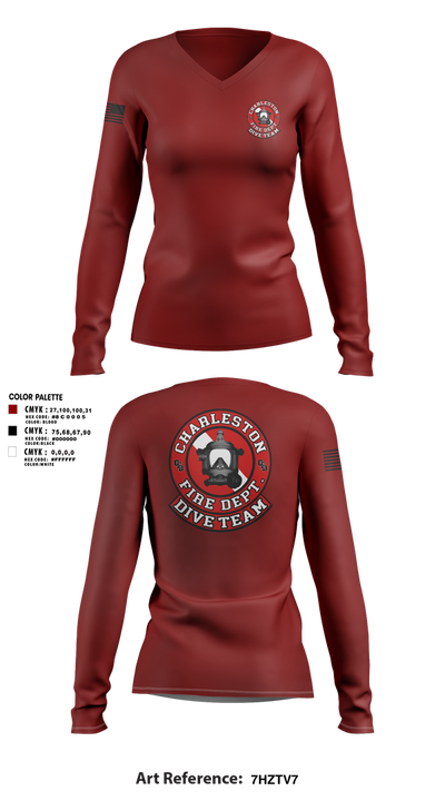 Charleston Fire Dept Dive Team 94862858 Women's Long Sleeve V-neck Shirt - 1