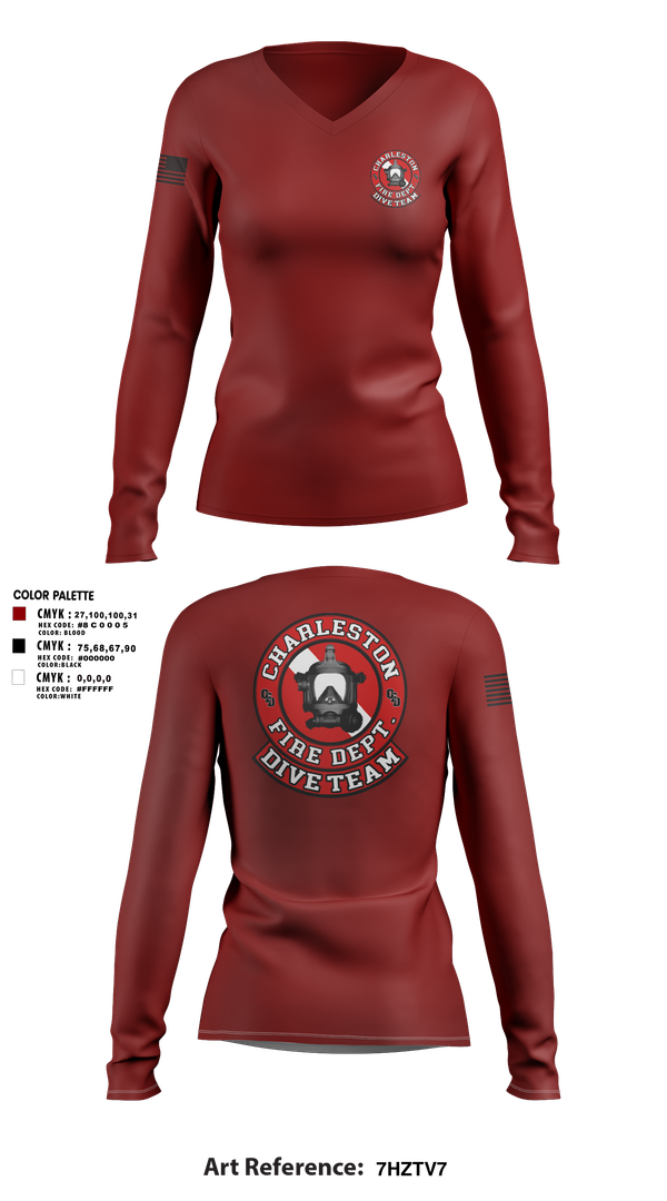 Womens Long Sleeve Vneck Shirt, Charleston Fire Dept Dive Team, Fire Department, Teamtime, Team time, sublimation, custom sports apparel, team uniforms, spirit wear, spiritwear, sports uniforms, custom shirts, team store, custom team store, fundraiser sports, apparel fundraiser