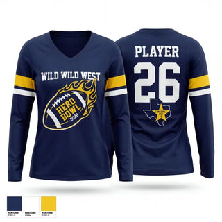 Womens Long Sleeve Vneck Shirt, WILD WILD WESR, , Teamtime, Team time, sublimation, custom sports apparel, team uniforms, spirit wear, spiritwear, sports uniforms, custom shirts, team store, custom team store, fundraiser sports, apparel fundraiser