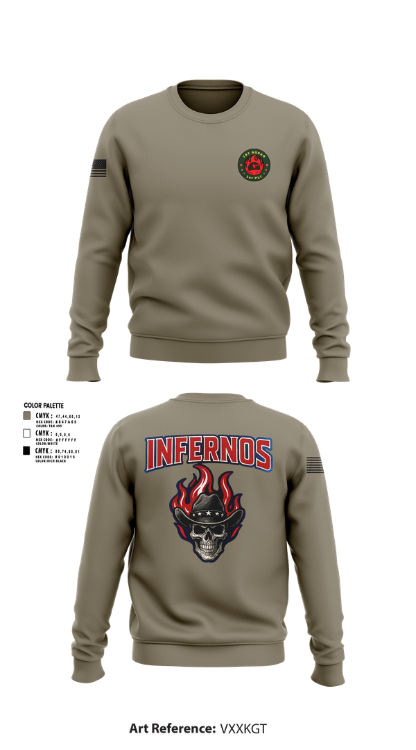 Crew Neck Sweatshirt, 1st Squad Infernos, Army, Teamtime, Team time, sublimation, custom sports apparel, team uniforms, spirit wear, spiritwear, sports uniforms, custom shirts, team store, custom team store, fundraiser sports, apparel fundraiser