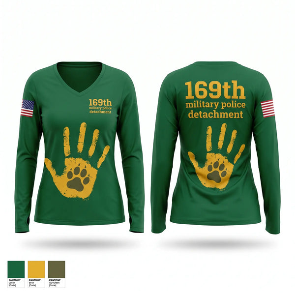 Womens Long Sleeve Vneck Shirt, 169th military police detachment, Army, Teamtime, Team time, sublimation, custom sports apparel, team uniforms, spirit wear, spiritwear, sports uniforms, custom shirts, team store, custom team store, fundraiser sports, apparel fundraiser