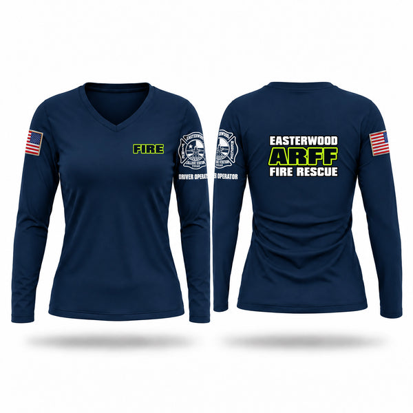 Womens Long Sleeve Vneck Shirt, Easterwood Fire Rescue ( Protec Fire Services), Fire Department, Teamtime, Team time, sublimation, custom sports apparel, team uniforms, spirit wear, spiritwear, sports uniforms, custom shirts, team store, custom team store, fundraiser sports, apparel fundraiser