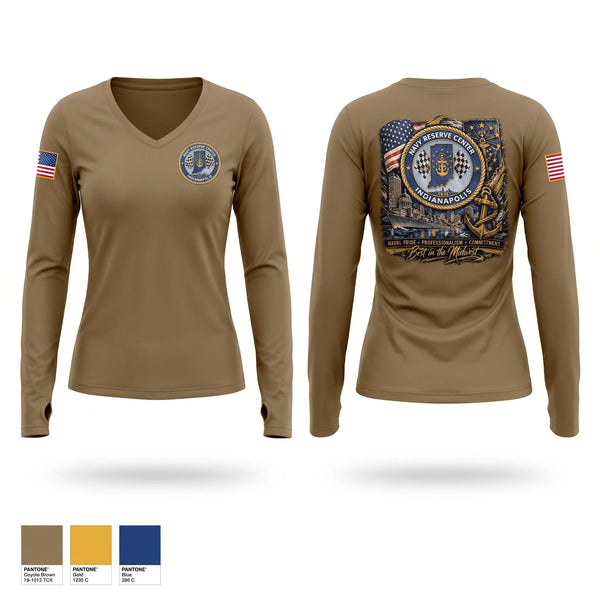 Womens Long Sleeve Vneck Shirt, NRC Indianapolis, Navy, Teamtime, Team time, sublimation, custom sports apparel, team uniforms, spirit wear, spiritwear, sports uniforms, custom shirts, team store, custom team store, fundraiser sports, apparel fundraiser