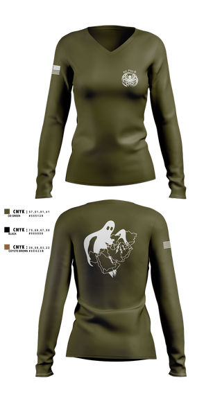 Womens Long Sleeve Vneck Shirt, A Co 8th Psy-B, Army, Teamtime, Team time, sublimation, custom sports apparel, team uniforms, spirit wear, spiritwear, sports uniforms, custom shirts, team store, custom team store, fundraiser sports, apparel fundraiser