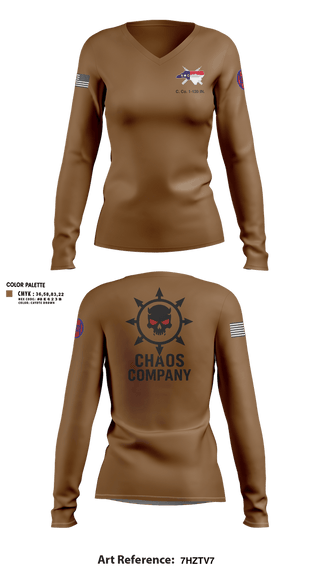 Womens Long Sleeve Vneck Shirt, C. Co. 1-120 3rd PLT, Army, Teamtime, Team time, sublimation, custom sports apparel, team uniforms, spirit wear, spiritwear, sports uniforms, custom shirts, team store, custom team store, fundraiser sports, apparel fundraiser