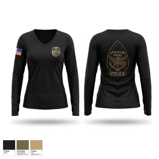 Womens Long Sleeve Vneck Shirt, Bradenton Police Department SWAT, Police, Teamtime, Team time, sublimation, custom sports apparel, team uniforms, spirit wear, spiritwear, sports uniforms, custom shirts, team store, custom team store, fundraiser sports, apparel fundraiser