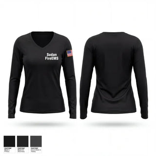 Womens Long Sleeve Vneck Shirt, Sudan Fire/EMS, Fire Department, Teamtime, Team time, sublimation, custom sports apparel, team uniforms, spirit wear, spiritwear, sports uniforms, custom shirts, team store, custom team store, fundraiser sports, apparel fundraiser