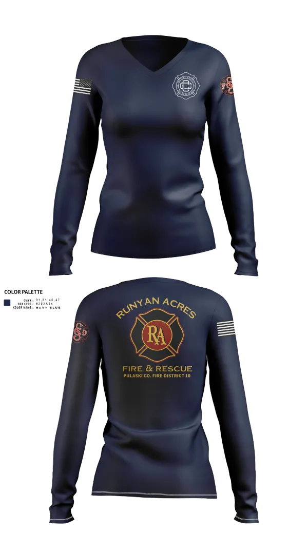Womens Long Sleeve Vneck Shirt, RUNYAN ACRES FIRE DEPARTMENT, , Teamtime, Team time, sublimation, custom sports apparel, team uniforms, spirit wear, spiritwear, sports uniforms, custom shirts, team store, custom team store, fundraiser sports, apparel fundraiser