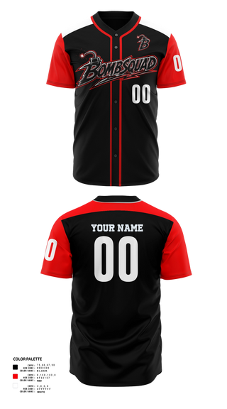 Full Button Baseball Jersey, BombSquad, Baseball, Teamtime, Team time, sublimation, custom sports apparel, team uniforms, spirit wear, spiritwear, sports uniforms, custom shirts, team store, custom team store, fundraiser sports, apparel fundraiser