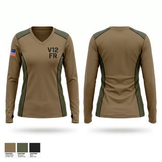 Womens Long Sleeve Vneck Shirt, V1/2 F&R, Marines, Teamtime, Team time, sublimation, custom sports apparel, team uniforms, spirit wear, spiritwear, sports uniforms, custom shirts, team store, custom team store, fundraiser sports, apparel fundraiser