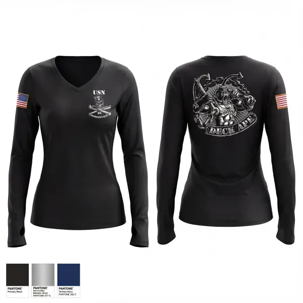 Womens Long Sleeve Vneck Shirt, Boatswain Mate, Navy, Teamtime, Team time, sublimation, custom sports apparel, team uniforms, spirit wear, spiritwear, sports uniforms, custom shirts, team store, custom team store, fundraiser sports, apparel fundraiser