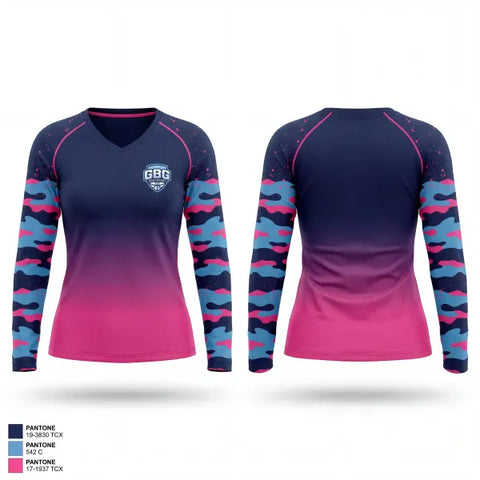 Womens Long Sleeve Vneck Shirt, GBG, Baseball, Teamtime, Team time, sublimation, custom sports apparel, team uniforms, spirit wear, spiritwear, sports uniforms, custom shirts, team store, custom team store, fundraiser sports, apparel fundraiser