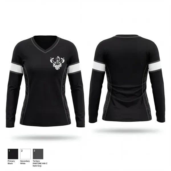 Womens Long Sleeve Vneck Shirt, Barbarians Hawaii, Rugby, Teamtime, Team time, sublimation, custom sports apparel, team uniforms, spirit wear, spiritwear, sports uniforms, custom shirts, team store, custom team store, fundraiser sports, apparel fundraiser