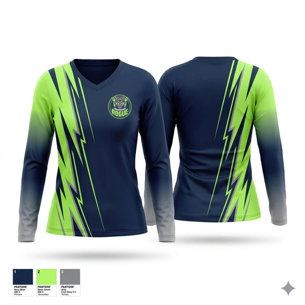 Womens Long Sleeve Vneck Shirt, West Michigan Rogue, Men's Basketball, Teamtime, Team time, sublimation, custom sports apparel, team uniforms, spirit wear, spiritwear, sports uniforms, custom shirts, team store, custom team store, fundraiser sports, apparel fundraiser