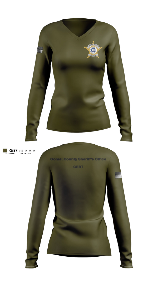 Womens Long Sleeve Vneck Shirt, Comal County Sheriff’s Office, Police, Teamtime, Team time, sublimation, custom sports apparel, team uniforms, spirit wear, spiritwear, sports uniforms, custom shirts, team store, custom team store, fundraiser sports, apparel fundraiser