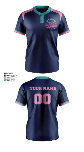 Two Button Softball Jersey, Dynamite, Softball, Teamtime, Team time, sublimation, custom sports apparel, team uniforms, spirit wear, spiritwear, sports uniforms, custom shirts, team store, custom team store, fundraiser sports, apparel fundraiser