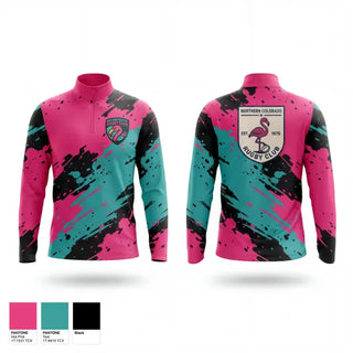 Quarter Zip Jacket, NOCO Flamingos, Rugby, Teamtime, Team time, sublimation, custom sports apparel, team uniforms, spirit wear, spiritwear, sports uniforms, custom shirts, team store, custom team store, fundraiser sports, apparel fundraiser