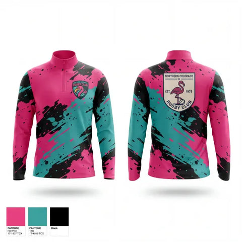 Quarter Zip Jacket, NOCO Flamingos, Rugby, Teamtime, Team time, sublimation, custom sports apparel, team uniforms, spirit wear, spiritwear, sports uniforms, custom shirts, team store, custom team store, fundraiser sports, apparel fundraiser