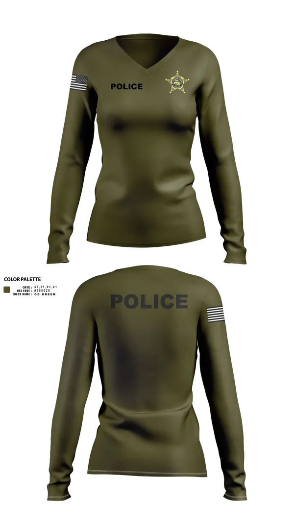 Womens Long Sleeve Vneck Shirt, St. Joseph County Police Department, , Teamtime, Team time, sublimation, custom sports apparel, team uniforms, spirit wear, spiritwear, sports uniforms, custom shirts, team store, custom team store, fundraiser sports, apparel fundraiser