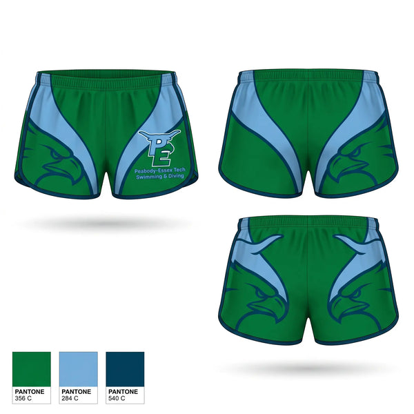 Womens Shorts, Peabody Veterans Memorial High School Swimming, Swimming, Teamtime, Team time, sublimation, custom sports apparel, team uniforms, spirit wear, spiritwear, sports uniforms, custom shirts, team store, custom team store, fundraiser sports, apparel fundraiser