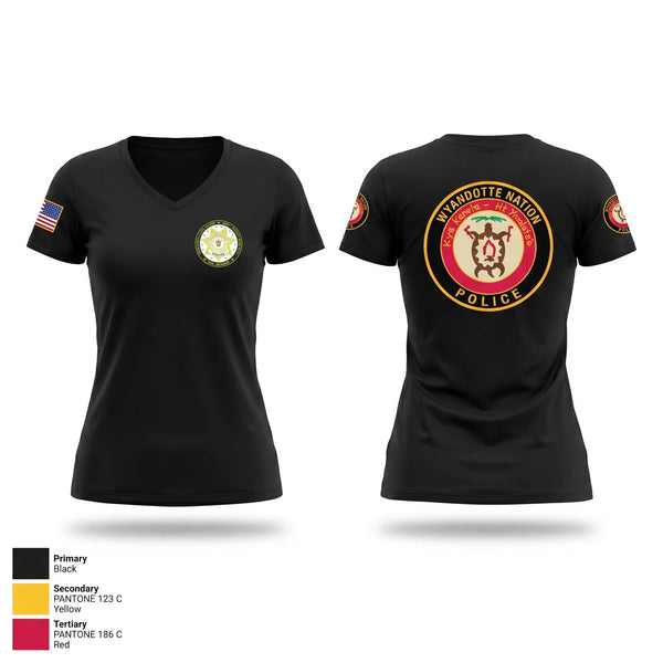 Womens Short Sleeve Vneck Shirt, Wyandotte Nation Police, Police, Teamtime, Team time, sublimation, custom sports apparel, team uniforms, spirit wear, spiritwear, sports uniforms, custom shirts, team store, custom team store, fundraiser sports, apparel fundraiser
