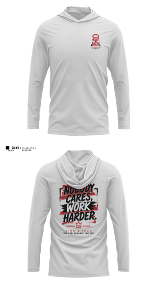 Long Sleeve Performance Shirt with hood, King & Iron, , Teamtime, Team time, sublimation, custom sports apparel, team uniforms, spirit wear, spiritwear, sports uniforms, custom shirts, team store, custom team store, fundraiser sports, apparel fundraiser