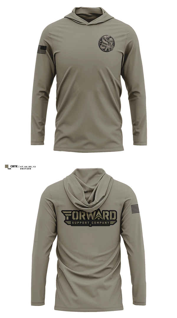 Long Sleeve hooded sunshirt, E.Co 250th BSB, Army, Teamtime, Team time, sublimation, custom sports apparel, team uniforms, spirit wear, spiritwear, sports uniforms, custom shirts, team store, custom team store, fundraiser sports, apparel fundraiser