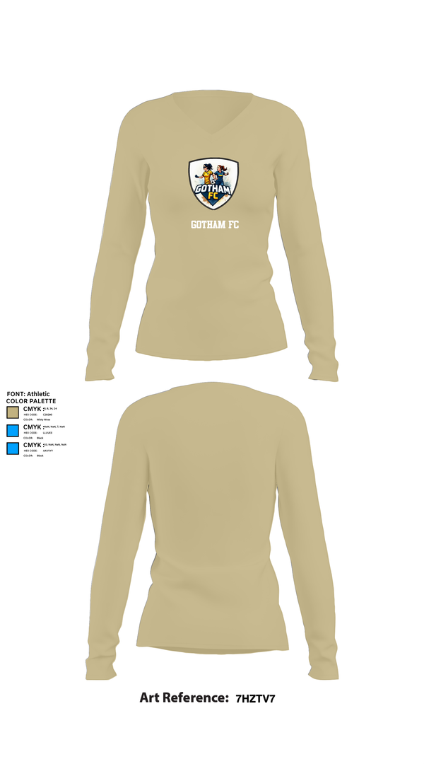 Womens Long Sleeve Vneck Shirt, GOTHAM FC, Women's Soccer, Teamtime, Team time, sublimation, custom sports apparel, team uniforms, spirit wear, spiritwear, sports uniforms, custom shirts, team store, custom team store, fundraiser sports, apparel fundraiser