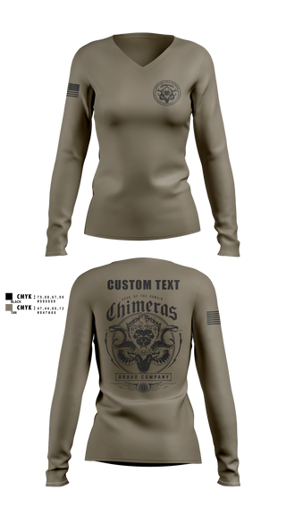Womens Long Sleeve Vneck Shirt, Bravo Company, 401st Cyber Battalion, Army, Teamtime, Team time, sublimation, custom sports apparel, team uniforms, spirit wear, spiritwear, sports uniforms, custom shirts, team store, custom team store, fundraiser sports, apparel fundraiser