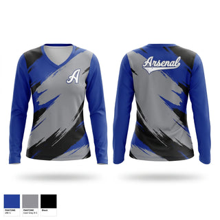 Womens Long Sleeve Vneck Shirt, Alaska Arsenal, Softball, Teamtime, Team time, sublimation, custom sports apparel, team uniforms, spirit wear, spiritwear, sports uniforms, custom shirts, team store, custom team store, fundraiser sports, apparel fundraiser
