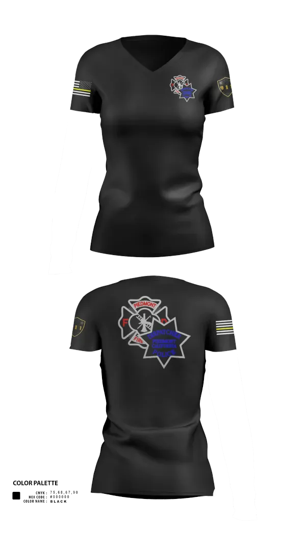 Womens Short Sleeve Vneck Shirt, Piedmont Police & Fire Comms, Police, Teamtime, Team time, sublimation, custom sports apparel, team uniforms, spirit wear, spiritwear, sports uniforms, custom shirts, team store, custom team store, fundraiser sports, apparel fundraiser
