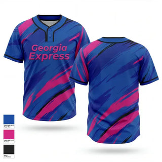 Two Button Softball Jersey, Georgia Express, Softball, Teamtime, Team time, sublimation, custom sports apparel, team uniforms, spirit wear, spiritwear, sports uniforms, custom shirts, team store, custom team store, fundraiser sports, apparel fundraiser