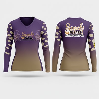 Sugah Please Breakfast Brunch Bar 84715642 Women's Long Sleeve V-neck Shirt - 100