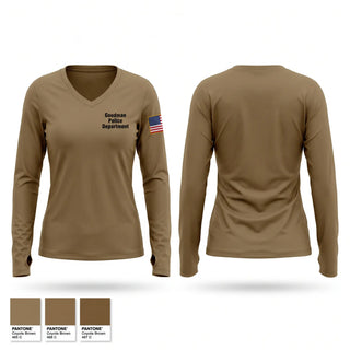 Womens Long Sleeve Vneck Shirt, Goodman Police Department, Police, Teamtime, Team time, sublimation, custom sports apparel, team uniforms, spirit wear, spiritwear, sports uniforms, custom shirts, team store, custom team store, fundraiser sports, apparel fundraiser
