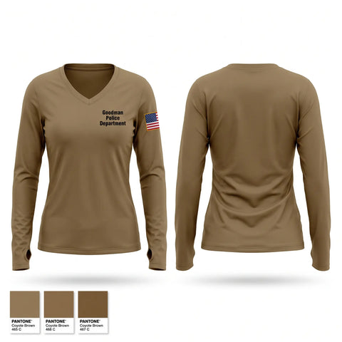 Womens Long Sleeve Vneck Shirt, Goodman Police Department, Police, Teamtime, Team time, sublimation, custom sports apparel, team uniforms, spirit wear, spiritwear, sports uniforms, custom shirts, team store, custom team store, fundraiser sports, apparel fundraiser