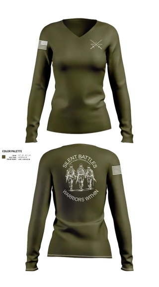 Womens Long Sleeve Vneck Shirt, Silent Battles, , Teamtime, Team time, sublimation, custom sports apparel, team uniforms, spirit wear, spiritwear, sports uniforms, custom shirts, team store, custom team store, fundraiser sports, apparel fundraiser
