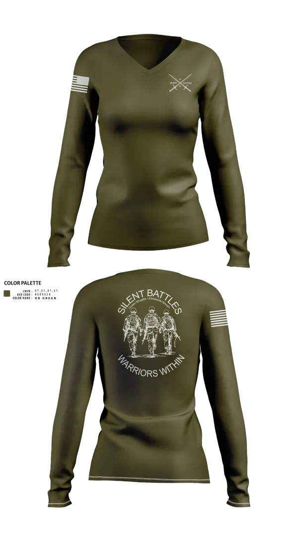 Womens Long Sleeve Vneck Shirt, Silent Battles, , Teamtime, Team time, sublimation, custom sports apparel, team uniforms, spirit wear, spiritwear, sports uniforms, custom shirts, team store, custom team store, fundraiser sports, apparel fundraiser