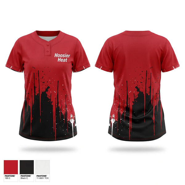 Two Button Softball Jersey, Hoosier Heat, Softball, Teamtime, Team time, sublimation, custom sports apparel, team uniforms, spirit wear, spiritwear, sports uniforms, custom shirts, team store, custom team store, fundraiser sports, apparel fundraiser