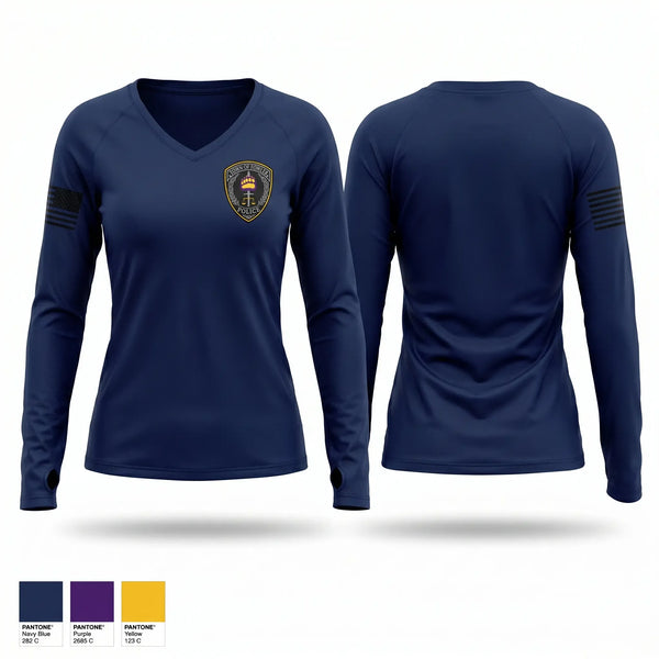 Womens Long Sleeve Vneck Shirt, Fowler Police Department, Police, Teamtime, Team time, sublimation, custom sports apparel, team uniforms, spirit wear, spiritwear, sports uniforms, custom shirts, team store, custom team store, fundraiser sports, apparel fundraiser
