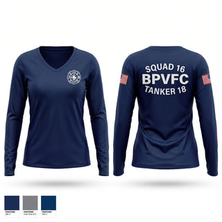 Womens Long Sleeve Vneck Shirt, Morristown Fire Department, Fire Department, Teamtime, Team time, sublimation, custom sports apparel, team uniforms, spirit wear, spiritwear, sports uniforms, custom shirts, team store, custom team store, fundraiser sports, apparel fundraiser
