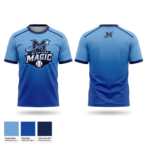 Soft Poly Tee Cotton Like Feel, Michiana Magic, Baseball, Teamtime, Team time, sublimation, custom sports apparel, team uniforms, spirit wear, spiritwear, sports uniforms, custom shirts, team store, custom team store, fundraiser sports, apparel fundraiser