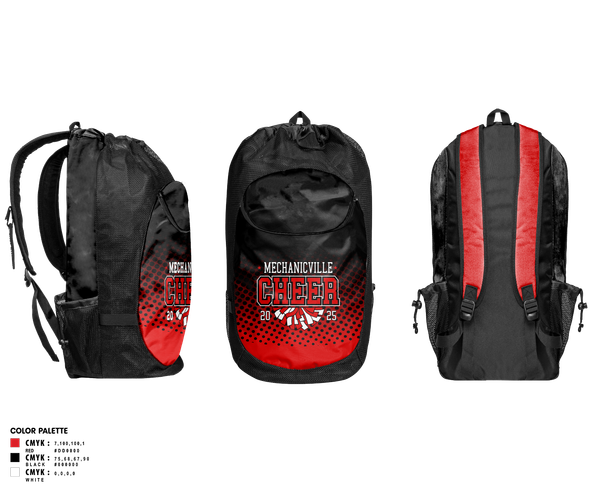 Gear Bag, Mechanicville High School Cheer, Cheer, Teamtime, Team time, sublimation, custom sports apparel, team uniforms, spirit wear, spiritwear, sports uniforms, custom shirts, team store, custom team store, fundraiser sports, apparel fundraiser