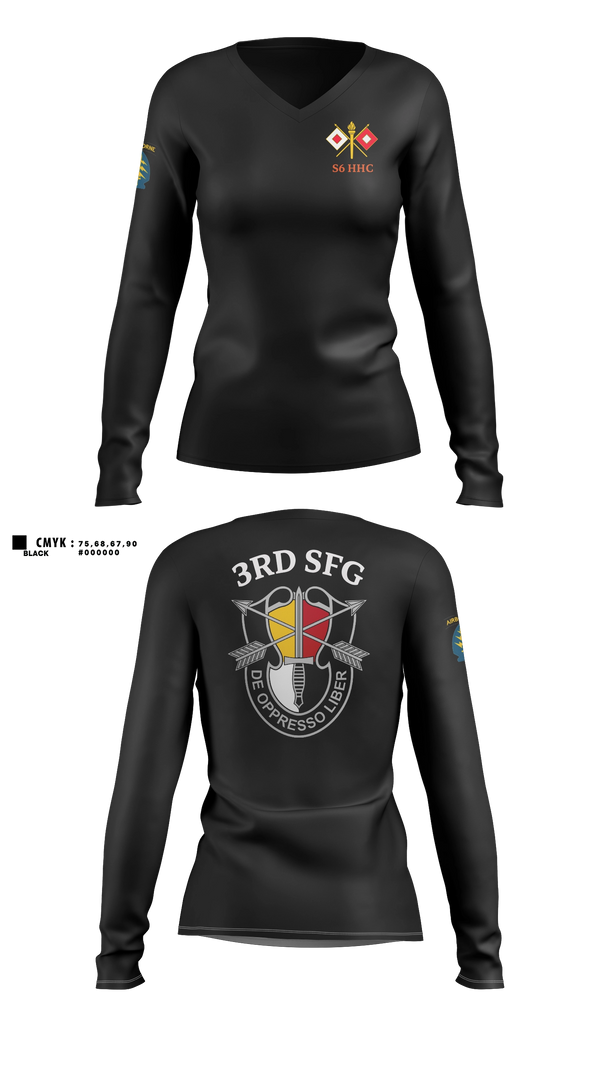 Womens Long Sleeve Vneck Shirt, S6 HHC 3SFG(A), Army, Teamtime, Team time, sublimation, custom sports apparel, team uniforms, spirit wear, spiritwear, sports uniforms, custom shirts, team store, custom team store, fundraiser sports, apparel fundraiser