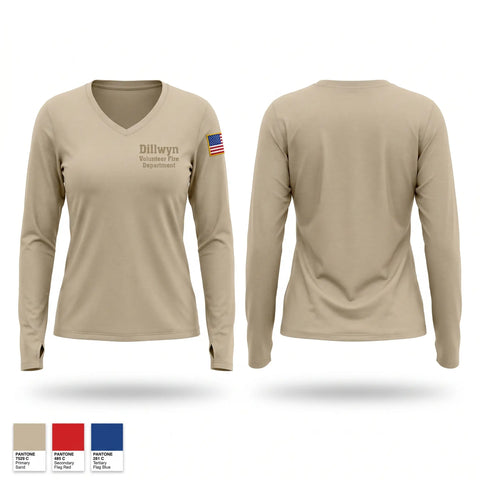Womens Long Sleeve Vneck Shirt, Dillwyn Volunteer Fire Department, Fire Department, Teamtime, Team time, sublimation, custom sports apparel, team uniforms, spirit wear, spiritwear, sports uniforms, custom shirts, team store, custom team store, fundraiser sports, apparel fundraiser