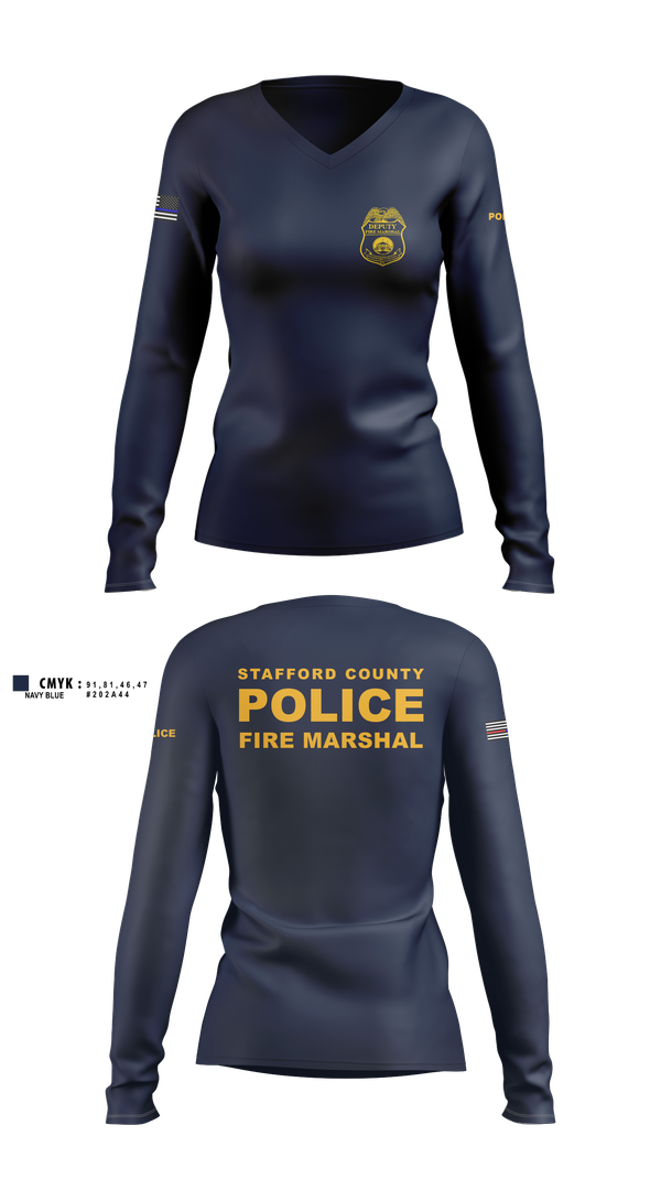 Womens Long Sleeve Vneck Shirt, Stafford County Fire Marshal's Office, Police, Teamtime, Team time, sublimation, custom sports apparel, team uniforms, spirit wear, spiritwear, sports uniforms, custom shirts, team store, custom team store, fundraiser sports, apparel fundraiser